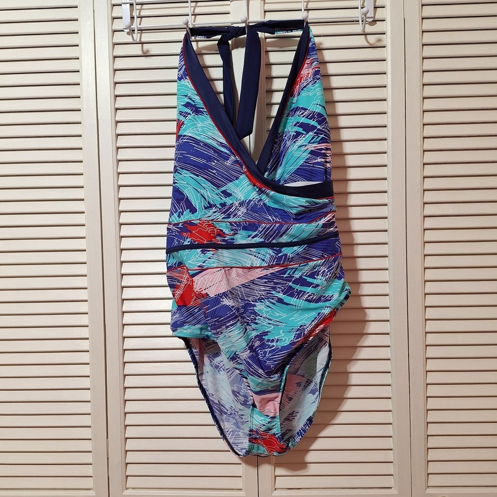 Beach To Beach Womems Whole One Piece Swimsuit Size 24 Halter Tie Padded‎ Bust